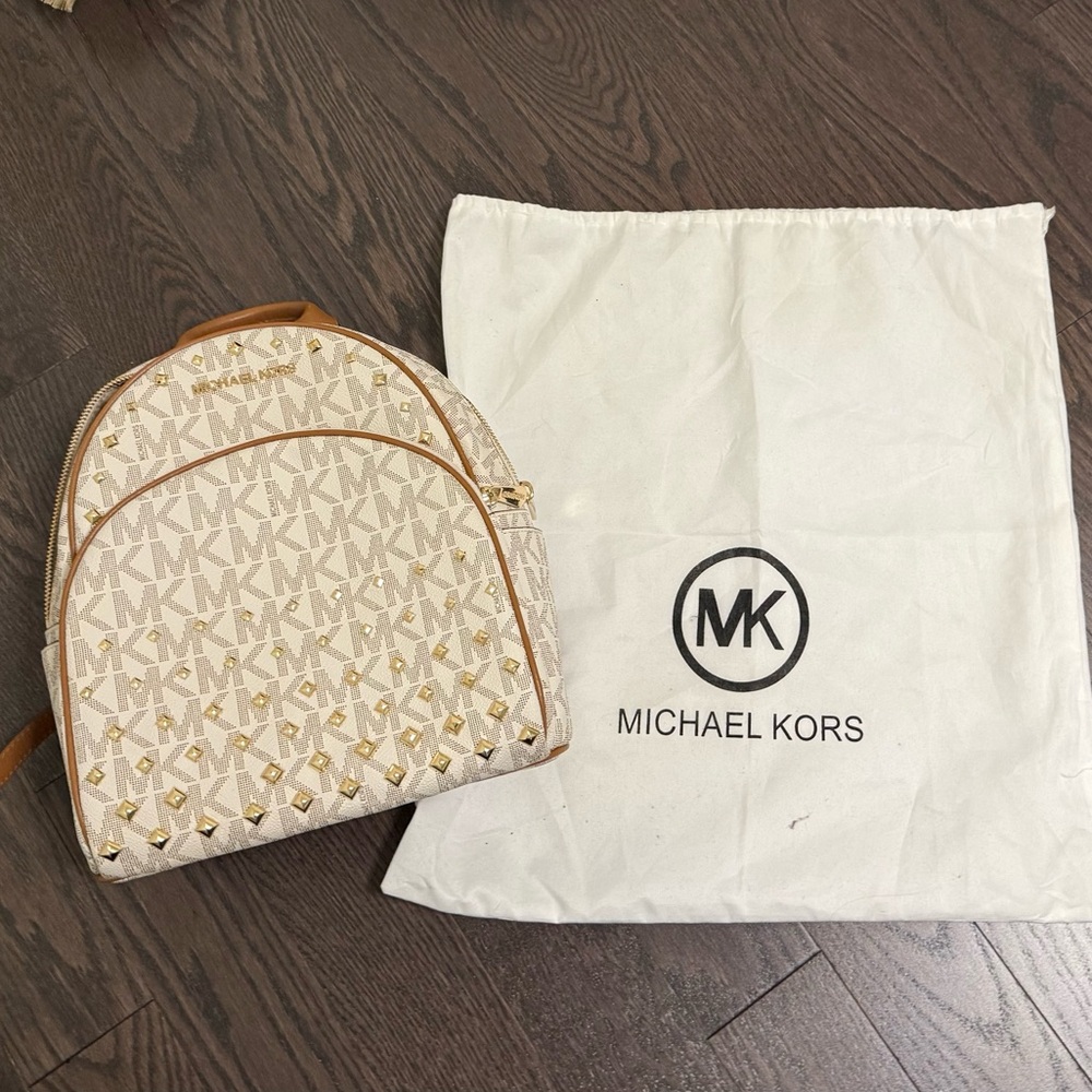 Michael Kors Cream and Tan Logo Backpack